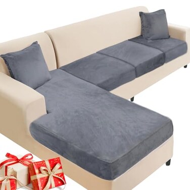 NAISI Sectional Couch Cover 4 Pieces Velvet Separate Couch Cushion Covers L Shape Soft Stretch Sofa Slipcovers with 2pcs Pillowcases for LeftRight Chaise Sectional Couch3 Seater1 ChaiseDark Grey