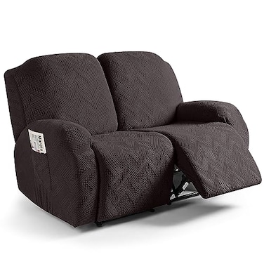 Ruaozz Recliner Sofa Covers Recliner Chair Covers Loveseat Recliner Slipcovers with Pockets Washable Furniture Protector with Elastic Bottom 2 Seater Chocolate