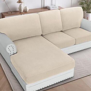 H.VERSAILTEX HVERSAILTEX 2025 New Sectional Couch Covers 6 Pieces Stretch Sofa Covers for Sectional Sofa Set Separate L Shaped Couch Cover for Both LeftRight Couch Seat and Back 1 Chaise 2 Sofa Natura