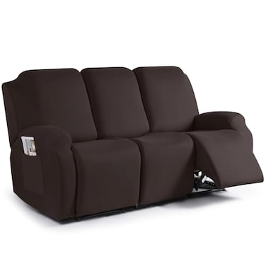TAOCOCO Recliner Sofa Slipcover 3 Pieces Polyester Fabric Stretch Sofa Covers for 3 Seat Reclining Couch Soft Washable Furniture Protector with Pockets 3 Seat Coffee