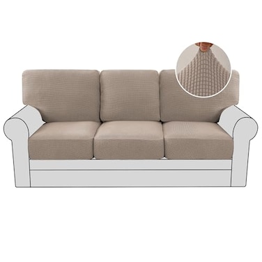 H.VERSAILTEX HVERSAILTEX MultiPieces Couch Covers for 3 Cushion Sofa High Stretch Couch Cushion Covers Jacquard Textured Twill Fabric3 Seat Covers Plus 3 Back Cushion Covers Sand