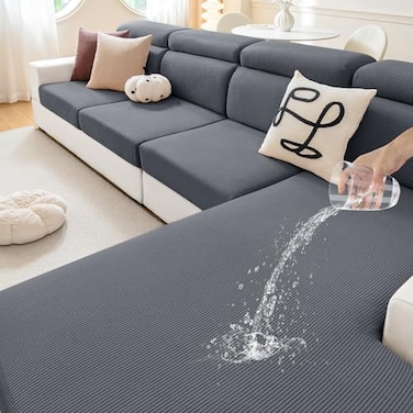 hyha Waterproof Couch Cushion Covers Against Spills Couch Cover for Dogs Washable Thick Elastic Jacquard Fabric Waterproof Sofa Seat Slipovers for Pets 3 Pieces Dark Grey