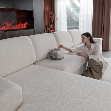 OHSIO Couch Cushion Covers for Sectional Sofa Stretch Soft Sofa Slipcovers Washable WearResistant Universal Furniture Protector for Living Room1 Piece Armrest Cover Ivory