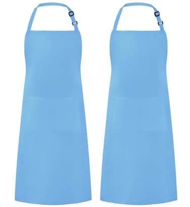 Syntus 2 Pack Adjustable Bib Apron Waterdrop Resistant with 2 Pockets Cooking Kitchen Aprons for Women Men Chef Light Blue