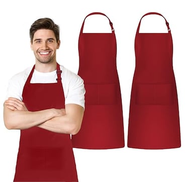 Avalon Kitchen Adjustable Bib Apron 100 Polyester Kitchen Aprons Waterdrop Resistant Aprons with Adjustable Strap Pockets Long Ties