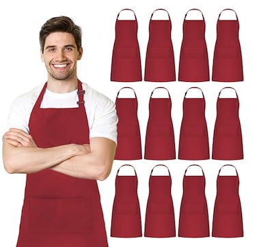 Avalon Kitchen Adjustable Bib Apron 100 Polyester Kitchen Aprons Waterdrop Resistant Aprons with Adjustable Strap Pockets Long Ties