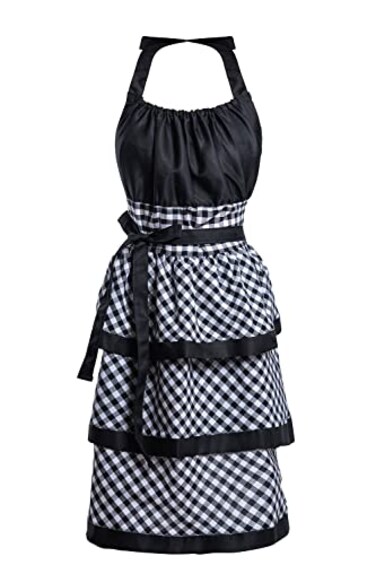 Alex Virtue Lovely Flower Pattern Retro Aprons With Large Pockets for Women Girls Cooking Kitchen Bakery Mothers Gift Black Plaid