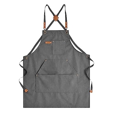 Aoomzoon Canvas Aprons for Men Chef Apron Work Apron with Large Pockets Durable 16oz Heavy Duty Cross Back BBQ Cooking Gray 1 Pack