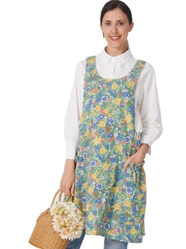 APRONNER Cozy Adjustable Cross Back Aprons for Women with Pockets Cotton Linen Cooking Kitchen Baking Colorful Floral