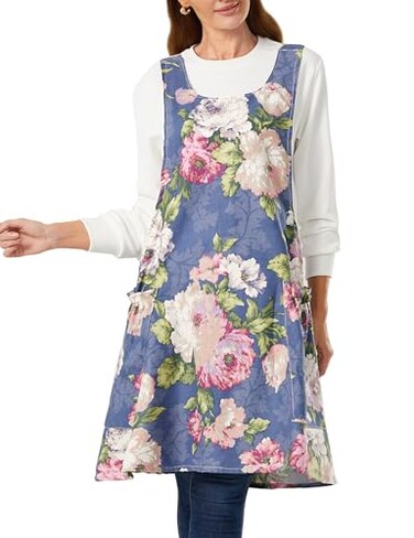 APRONNER Cozy Adjustable Cross Back Aprons for Women with Pockets Cotton Linen Cooking Kitchen Baking Colorful Peonies