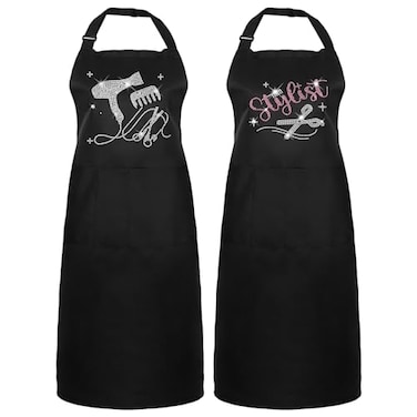 Auidy_6TXD Auidy 6TXD 2pcs Black Rhinestone Hair Stylist Apron Classic Design with Three Pockets Adjustable Waterproof UnisexAdults