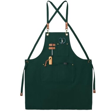 FunChaos Canvas Aprons Chef Aprons Work Aprons for Men Women Adjustable Strap Aprons with 3 Pockets Apron for Servers Kitchen Cooking Baking Artist Painting Cross Back