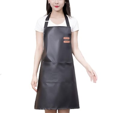 GEMBITYFUL Waterproof Aprons for Men Women with Large Pockets PU Material Waterproof Oilproof and Dustproof Apron Black