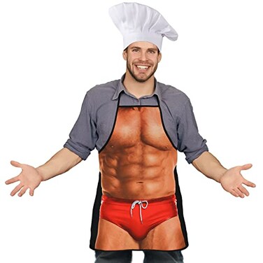 Landisun Apron Gag Gift Funny Chef Hat White Chefs Hats Kitchen Cooking Muscleman Value Pack