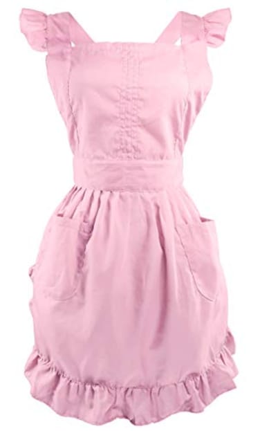 LilMents Retro Adjustable Ruffle Apron with Pockets Small to Plus Size Ladies Pink