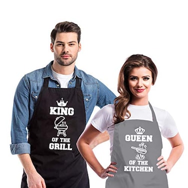 Saukore Funny Aprons for Couple His and Hers Aprons Set Kitchen Aprons with 2 Pockets for Cooking Grilling Baking Anniversary Wedding Bridal Shower Birthday Gifts for Couples