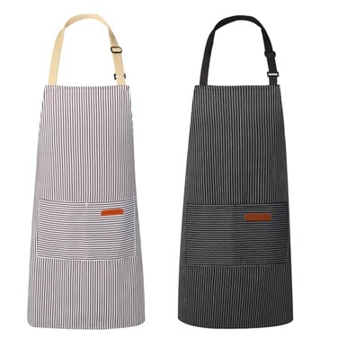 TREASO 2 Pack Aprons for Women with Pockets Kitchen Cooking Apron for Men Adjustable Apron Suitable for Chefs Waiters Baking and Nail Technicians