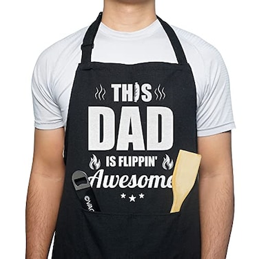 VAGAVY 100 Cotton Black Funny Aprons for Men Dad Husband Birthday Fathers Day Grilling Gifts for Papa Husband