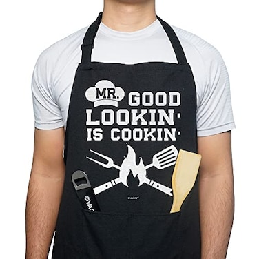 VAGAVY 100 Cotton Black Funny Aprons for Men Dad Husband Birthday Fathers Day Grilling Gifts for Papa Husband