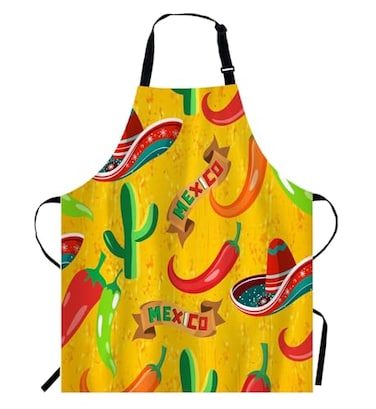 WONDERTIFY Mexican Food ApronPattern with Hand Drawn Cactus Sombrero and Chili Bib Apron with Adjustable Neck for Men WomenSuitable for Home Kitchen Cooking Waitress Chef Grill Bistro Baking Apron