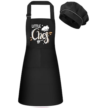 XLSXEXCL Kids Apron and Chef Hat Set Little Chef Apron Adjustable Child Apron Chef in Training Funny Apron Kids Cooking Aprons Baking Aprons with 2 Pockets for Boys and Girls
