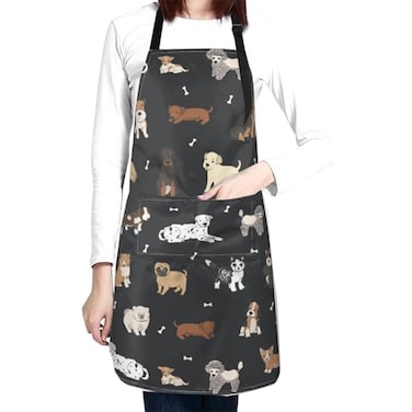 Perinsto Puppy Dog Pets Cute Animals Waterproof Apron with 2 Pockets Kitchen Chef Aprons Bibs for Grooming Cooking Baking Painting Gardening