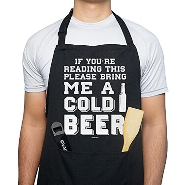 VAGAVY 100 Cotton Black Funny Aprons for Men Dad Husband Birthday Fathers Day Grilling Gifts for Papa Husband