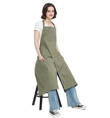Jaspfct Pottery Apron Split Leg100 Cotton Artist Apron 3 Pockets for Women MenCeramics Clay MD028GreenM