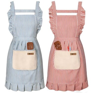 Ziurfys 2 Pack Adjustable Kitchen Apron Cooking Apron For Women For Men With Pockets Work Apron Grill Restaurant RedBlue Princess Apron 2 packs