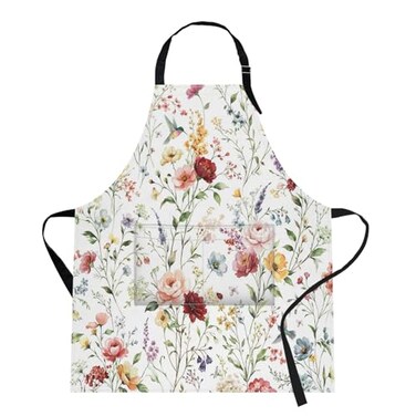 Britimes Apron Home Kitchen Cooking Baking Gardening for Women Men With Pockets Wildflower Flower Floral Boho Butterfly Hydrangea 32x28 inch