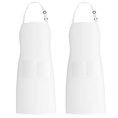 Xornis 2 Pack Bib Aprons with 2 Pockets Kitchen Apron Cooking Chef White