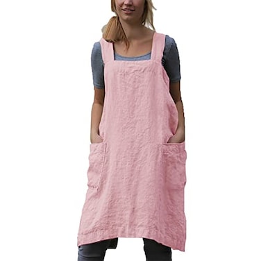 YESDOO Cotton Linen Apron Cross Back Apron for Women with Pockets Pinafore Dress for Baking Cooking