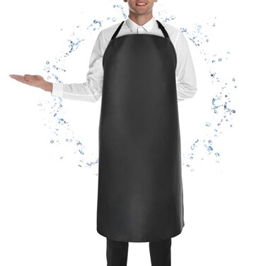 PEASUG Waterproof Butcher Apron Extra Long Adjustable Lab Apron with Bib for Dishwashing Cooking Gardening Pet Grooming