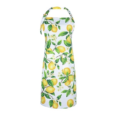 G2PLUS Cotton Kitchen Apron with Pockets Thick Lemon Apron Adjustable Cooking Apron for Baking Chef Apron for Women Men Holiday and Xmas Gifts 30 x 25 inch