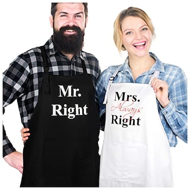 Prazoli Products Prazoli His and Her Matching Aprons for Couples Mr Right Mrs Always Right Matching His and Her Aprons Gifts for Couples Husband and Wife Gifts Presents for Valentines Day Anniversary