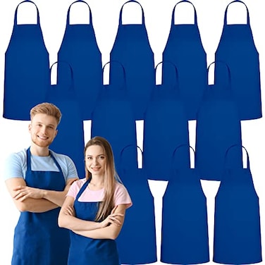 GREEN LIFESTYLE 12 Pack Professional Chef Apron Grilling Aprons for Men Waterproof Cooking Apron for BBQ Work or Restaurant Use Kitchen Aprons for Women Royal Blue No Pockets