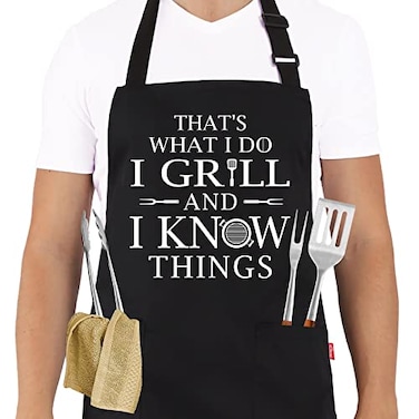ALIPOBO Funny Grilling Aprons for Men BBQ Cooking Apron with 2 Pockets Adjustable Neck Strap and 40 Long Ties Thats What I Do I Grill and I Know Things
