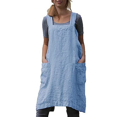 VLZUFE Cotton Linen Apron for women Cross Back Apron Pinafore Dress for Baking Cooking Gardening Work