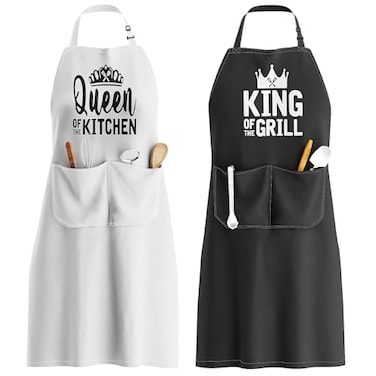 JDNFYGX King Queen Apron Set Matching Couples Kitchen Aprons with Deep Pockets Reinforced Stitching Waterproof Professional Cooking Gear for Wedding Engagement Bridal Shower Valentines Christmas