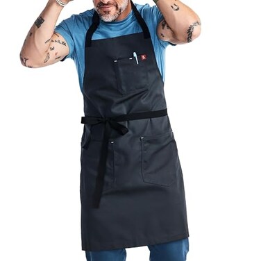 hedley &amp; hedley bennett Essential Apron Adjustable Bib Chef Apron with 3 Pockets Towel Loop 8oz Cotton Canvas Char Grey