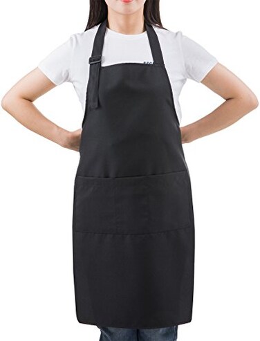 SEW UR LIFE Black Professional Resist Water Adjustable Extra Long Bib Apron 3 Pockets Home Kitchen Garden Restaurant Cafe Bar Pub Bakery for Cooking Chef Baker Servers Craft Unisex