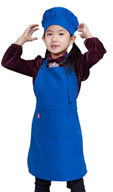 ALIPOBO Kids Apron and Chef Hat Set Childrens Adjustable Bib Apron with 2 Pockets Cute Boys Girls Kitchen Apron for Cooking Baking Painting Training Wear 612 Year Blue