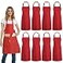 DUSKCOVE 8 Pack Bib Aprons Bulk Unisex Red Commercial Apron with 2 Pockets for Kitchen Crafting BBQ Drawing Cooking