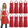 DUSKCOVE 8 Pack Bib Aprons Bulk Unisex Red Commercial Apron with 2 Pockets for Kitchen Crafting BBQ Drawing Cooking