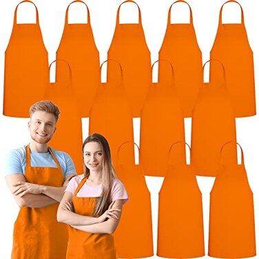 GREEN LIFESTYLE 12 Pack Professional Chef Apron Grilling Aprons for Men Waterproof Cooking Apron for BBQ Work or Restaurant Use Kitchen Aprons for Women Orange No Pockets