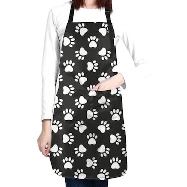 Abucaky Dog Animal Paws Print Waterproof Apron for Adults Chef Bib With Roomy Pocket for Kitchen BBQ Crafting Drawing