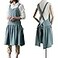 NEWGEM Cotton Linen Cross Back Apron for Women with Pockets for Gardening Cleaning Turquoise with Waist Ties