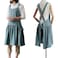NEWGEM Cotton Linen Cross Back Apron for Women with Pockets for Gardening Cleaning Turquoise with Waist Ties