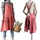 NEWGEM Cotton Linen Cross Back Apron for Women with Pockets for Painting Cleaning Grapefruit Red with Waist Ties