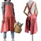 NEWGEM Cotton Linen Cross Back Apron for Women with Pockets for Painting Cleaning Grapefruit Red with Waist Ties